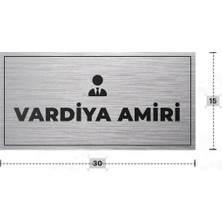 Azresa Vardıya Amırı Yazılı - Metal - Gümüş Renk - Kapı Isimliği - 30X15 cm
