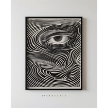 Ninastore Soyut Göz Optik Illüzyon Sanatı Yazdırılabilir Siyah Beyaz Geometrik Kalın Çizgi Duvar Sanatı