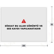 Azresa Dikkat Bu Alan Görüntü ve Ses Kaydı Yapılmaktadır Yazılı - Metal - Beyaz Renk - Kapı Isimliği - 20X1