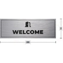 Azresa Welcome Yazılı - Metal - Gümüş Renk - Kapı Isimliği - 20X7 cm