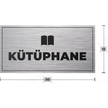 Azresa Kütüphane Yazılı - Metal - Gümüş Renk - Kapı Isimliği - 30X15 cm