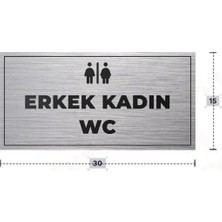 Azresa Erkek Kadın Wc Yazılı - Metal - Gümüş Renk - Kapı Isimliği - 30X15 cm