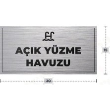 Azresa Açık Yüzme Havuzu Yazılı - Metal - Gümüş Renk - Kapı Isimliği - 30X15 cm