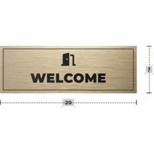 Azresa Welcome Yazılı - Metal - Gold Renk - Kapı Isimliği - 20X7 cm
