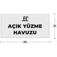Azresa Açık Yüzme Havuzu Yazılı - Metal - Beyaz Renk - Kapı Isimliği - 30X15 cm
