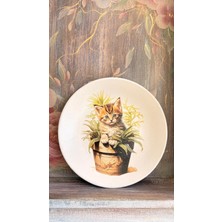 Baykuşca Saksıdaki Kedi 18 cm Duvar Tabağı, Dekorasyon, Mutfak, Balkon
