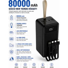 HiboTekno 80000 Mah  Powerbank Taşınabilir Şarj Cihazı 4 USB Çıkışlı Kablolu Hızlı Şarj LED Göstergeli, Kamp İçin Uygun