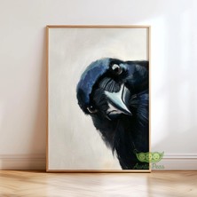 Ninastore Tuhaf Karga Duvar Sanatı - Meraklı Kuş Tablosu - Kuzgun Portresi Sanat Baskısı - Hüzünlü Hayvan