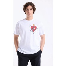 Just Cavalli Beyaz Erkek Kalp Desenli T-Shirt 78PM601HEART Tattoo