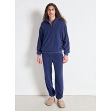 American Vintage Mavi  Erkek Dik Standart Desensiz Sweatshirt MBOBY03CH25TON