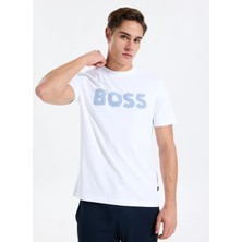 Boss Beyaz Erkek Regular Fit Yazı Baskılı T-Shirt Te_frozen