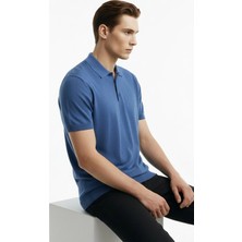 Alpha Studio Mavi Erkek Slim Fit Kazak AU-1041BS Cold Dye Polo