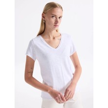 American Vintage Beyaz Kadın Standart Desensiz T-Shirt SON33H25BLANC