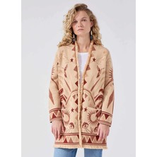 Hayley Menzies Camel Kadın V Yaka Normal Hayvan Desenli Hırka Magic Leopard Cardigan