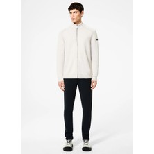 Roberto Ricci Designs Beyaz Erkek Dik Yaka Slim Fit Hırka Cotton Plain Full Zip Knit