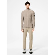 Roberto Ricci Designs Bej Erkek Dik Yaka Slim Fit Fitilli Desenli Hırka Velvet Rave Full Zip Knit