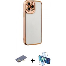 Pileli Store Pilelistore™ iPhone 13 Pro Kılıf Çekirdek Klasik Serisi - Siyah 3D Antistatik Seramik Nano Ekran Koruyucu + Renkli Kamera Lens Koruma Cam - Sı