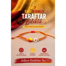Crystal Atelier Sarı Kırmızı Kalp Detaylı Makrome Taraftar Bilekliği - Unisex El Yapımı Ayarlanabilir Şans Bilekliği