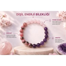 Efulim Doğaltaş Dişil Enerji Bilekliği – Ametist, Pembe Kuvars ve Rodonit Doğal Taş Bileklik