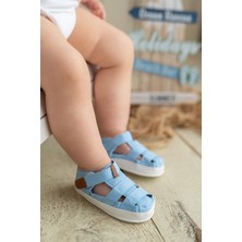 Şık Tasarımlı First Step Mavi Bebek Cırt Cırtlı Sandalet Patik Rahat Kullanım İçin İdeal