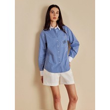 Brooks Brothers Mavi-Beyaz Kadın Çizgili Gömlek BBSS26FSH017