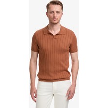Pierre Cardin Erkek Açık Kahverengi Slim Fit %100 Pamuk Apaş Yaka Triko Tişört 50325074-VR002