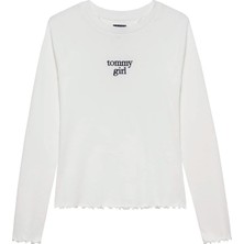 Tommy Jeans Ekru Kadın Standart Desenli T-Shirt Tg Star Graphıc Femınıne Ls