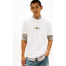 Tommy Jeans Ekru Erkek Regular Fit Baskılı T-Shirt DM0DM22532YBL Ekru T-Shirt