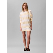 Calvin Klein Jeans Sarı Kadın Elbise Ls Varsıty Strıpe Mını Polo Dres