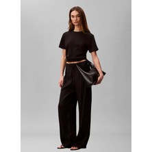 Calvin Klein Siyah Kadın T-Shirt Ss Lux Ctn Interlock Emblem Mock