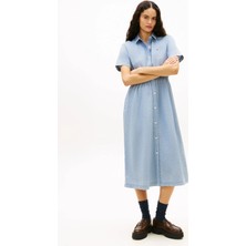 Tommy Jeans Mavi Kadın Gömlek Elbise Tjw Maxı Lınen Blend Shırt Dress
