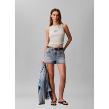 Calvin Klein Jeans Beyaz Kadın Atlet Sl 2x2 Baby Rıb Logo Crew Tank
