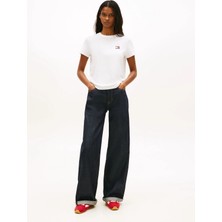 Tommy Jeans Ekru Kadın  T-Shirt Tjw Reg Wavy Flag Ss Tee Ext
