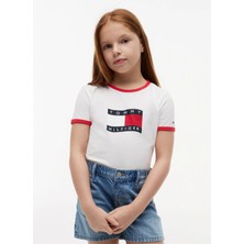 Tommy Hilfiger Beyaz Kız Çocuk Baskılı T-Shirt KG0KG09124YBR