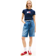 Tommy Jeans Lacivert Kadın T-Shirt Tjw Slım Wavy Flag Tee Ext