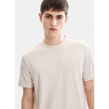 Back And Bond Ekru Regular Fit Örme Bisiklet Yaka Tişört