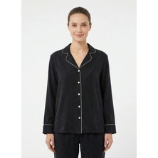 Vivis Siyah Kadın Gömlek Yaka Pijama Üst 50VIV10826