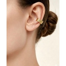 Pure Love Atelier Gümüş Üzeri Altın Dalga Form Earcuff - Deliksiz Kullanım