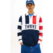 Tommy Jeans Çok Renkli Erkek Relaxed Desenli Polo T-Shirt DM0DM23054C1G Lacivert Polo T-Shirt