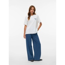 Vero Moda Beyaz Yuvarlak Yaka Kadın Standart Fit Baskılı T-Shirt Vmvera Caty Ss Top Box Jrs