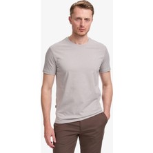 Pierre Cardin Erkek Gri Slim Fit %100 Pamuk Bisiklet Yaka Basic Tişört 50325307-VR024