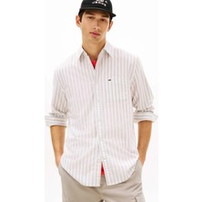 Tommy Jeans Gri Erkek Regular Fit Çizgili Gömlek DM0DM22790PKD Gri Gömlek