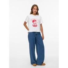 Vero Moda Beyaz Kadın Baskılı T-Shirt Vmyma Mette Ss Top Box Jrs