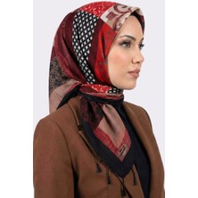 Hadiora Kadın Bordo Kırmızı Soyut Desenli Inci Boncuklu Yazma