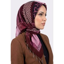Hadiora Kadın Mürdüm Pembe Soyut Desenli Inci Boncuklu Yazma