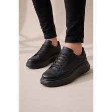 Joy Ayakkabı JY507 Dara Bağcıklı Cilt Erkek Günlük Sneaker Ayakkabı Cst Siyah