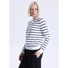 Lauren Ralph Lauren Beyaz - Siyah Yuvarlak Yaka Kadın Standart Fit Çizgili Hırka 200P03495