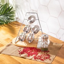 Karaca Tottori İnox 7 Parça Cam Baharat Seti Metal Üçgen Standlı Modern Mutfak Aksesuarı