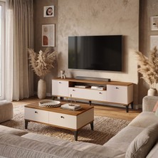 Yurupa Valaris Tv Ünitesi ve Orta Sehpa Takımı Modern Ayaklı 2'li Set Ceviz-Kaşmir Vıs5-Cka