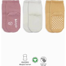 Mey Ithalat®   Basic Kaymaz Penye Soket Çorap 3'lü BS10107 Pudra Ekru Somon